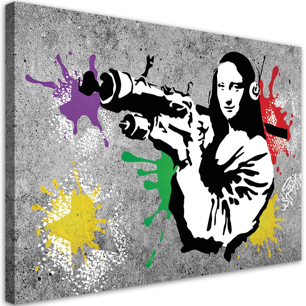 Feeby Banksy Mona Lisa Canvas Wall Art, 60 x 40 cm, Multicolor