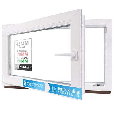 White PVC Basement Window, 100 x 60 cm, Triple-Glazed, Tilt-and-Turn, DIN Left