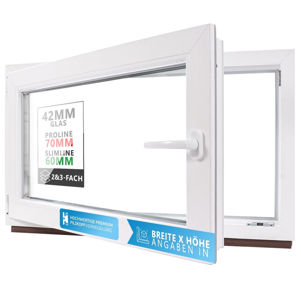 White PVC Basement Window, 100 x 60 cm, Triple-Glazed, Tilt-and-Turn, DIN Left