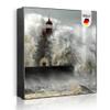 banjado Large Metal Key Cabinet - 30 x 30 cm Writable Key Box with 32 Hooks - Black Body, Right Hinge, Rock in the Surf Motif view 1