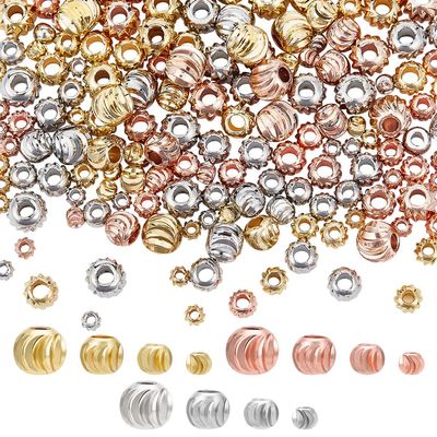 BENECREAT 192-Piece 18K Gold-Plated Spacer Bead Set, 4 Sizes, Gold/Rose Gold/Silver