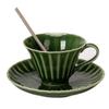 Ceramic Coffee Cup and Saucer Set, Elegant Emerald Retro Style view 1