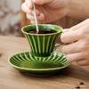 Ceramic Coffee Cup and Saucer Set, Elegant Emerald Retro Style view 3