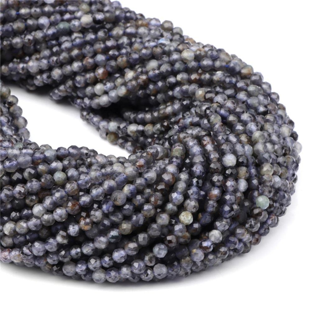 2 mm Cordierite Faceted Blue Natural Stone Spacer Beads, Approx. 180 Pieces