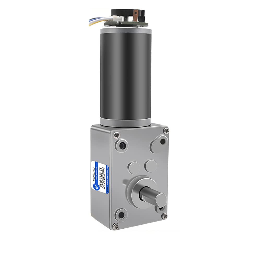 Jieotwice Turbo Worm DC Geared Motor with Encoder, Self-Locking Gearbox, Right-Angle High-Torque Motor, DC 24V 6–470 RPM, 5840-31ZY (27 RPM)