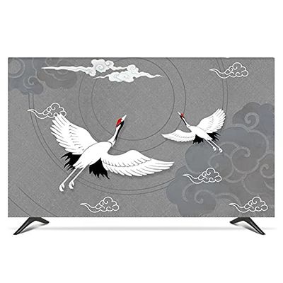 ADJAN TV Cover, 19–80 in, 22 in/75 cm Screen, Decorative Landscape Crane, Green/Blue (Color: Picture, Size: 58 in)