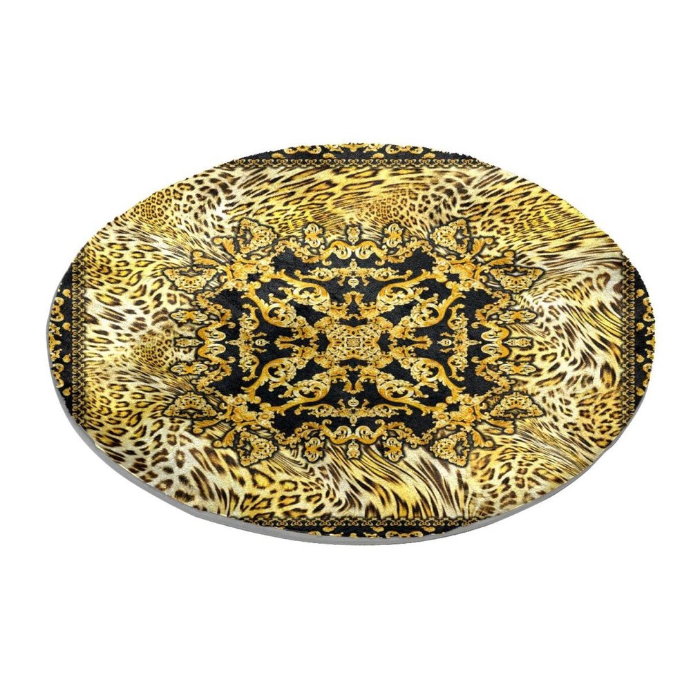 Eslifey Round Baroque Leopard Shaggy Rug, 60 cm