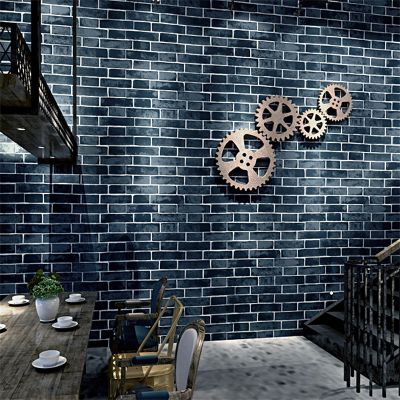 SAIMEYI Retro and Nostalgic 3D Wallpaper, Simulated Red Brick Pattern, for Cafés, Bars, and Restaurants (Turquoise-C-306)