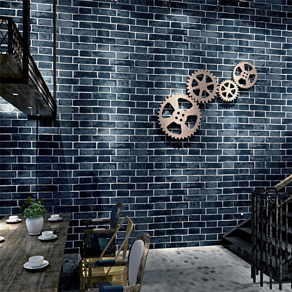 SAIMEYI Retro and Nostalgic 3D Wallpaper, Simulated Red Brick Pattern, for Cafés, Bars, and Restaurants (Turquoise-C-306)