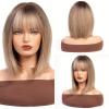 HAIRCUBE Brown Mixed Blonde Bob Wig for Women, Shoulder-Length Synthetic Hair Wig with Bangs view 1