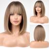HAIRCUBE Brown Mixed Blonde Bob Wig for Women, Shoulder-Length Synthetic Hair Wig with Bangs view 2