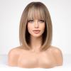 HAIRCUBE Brown Mixed Blonde Bob Wig for Women, Shoulder-Length Synthetic Hair Wig with Bangs view 3