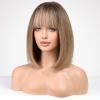 HAIRCUBE Brown Mixed Blonde Bob Wig for Women, Shoulder-Length Synthetic Hair Wig with Bangs view 4
