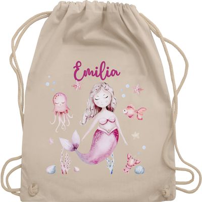 Drawstring Backpack – Mermaid Design – One Size – Natural White