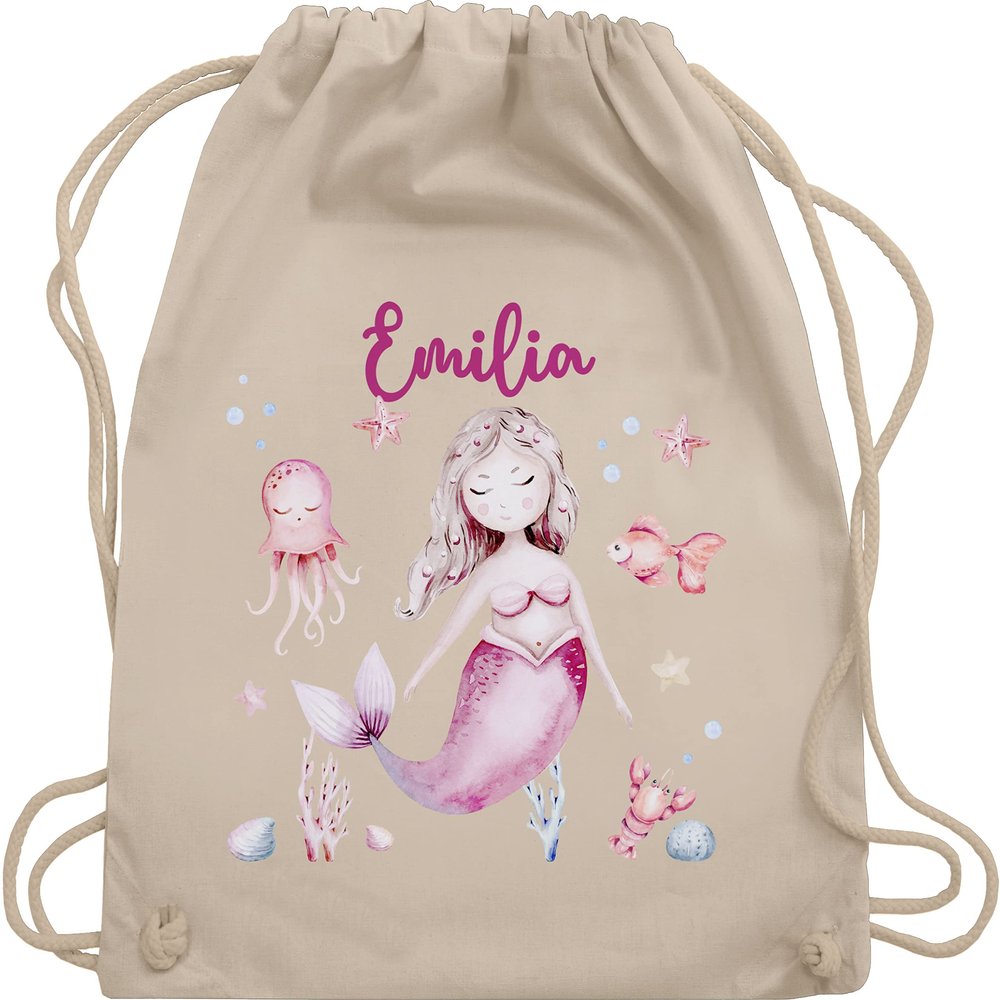Drawstring Backpack – Mermaid Design – One Size – Natural White