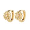 Women's Gold Round Plum Blossom Cubic Zirconia Hinged Earrings view 1