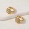 Women's Gold Round Plum Blossom Cubic Zirconia Hinged Earrings view 3