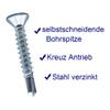 Self-Drilling Screws 2.9–6.3, Galvanized Steel, DIN 7504 P, Self-Tapping, Countersunk Phillips (50, 3.9 x 16 mm) view 3