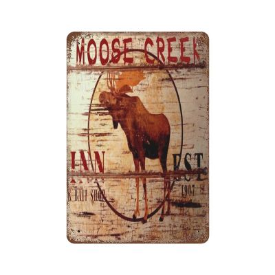 Lsjuee Moose Creek Inn Lodge Cabin Bar Retro Metal Tin Sign Wall Decor