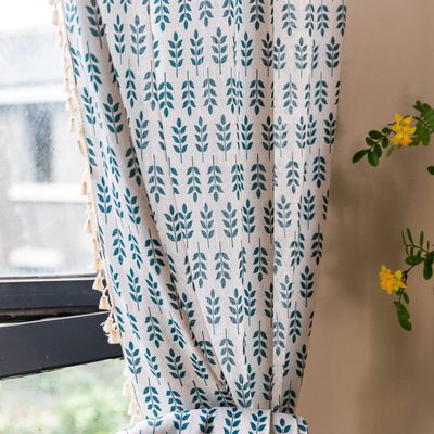 SASIGAYA Boho White Vintage Tassel Curtains, Cotton-Linen Sheer Leaf Pattern, 2-Piece Set for Modern Kitchen, Bedroom & Living Room, 132214