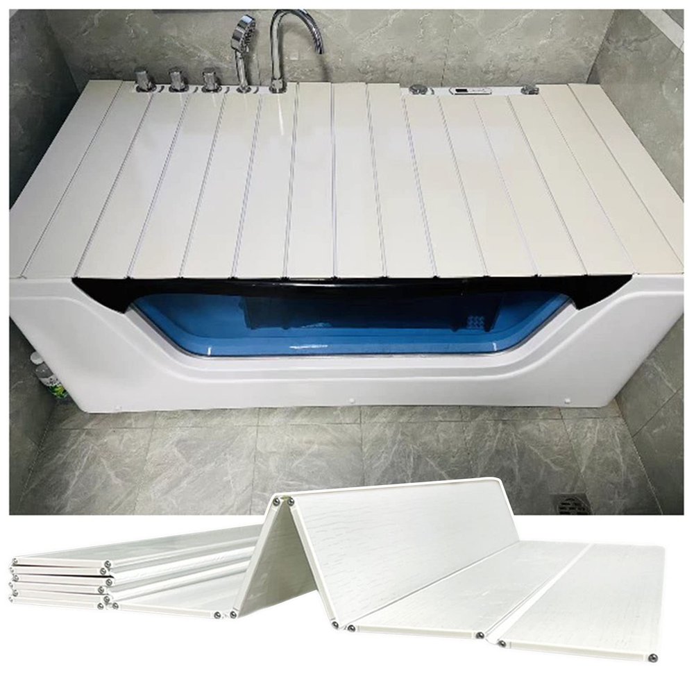 Folding PVC Bathtub Cover & Caddy Tray, 0.6 cm, White