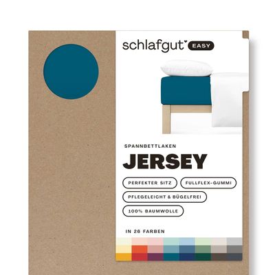 Schlafgut Easy Jersey Fitted Sheet 180x200 to 200x200 cm, Petrol Deep, 100% Cotton