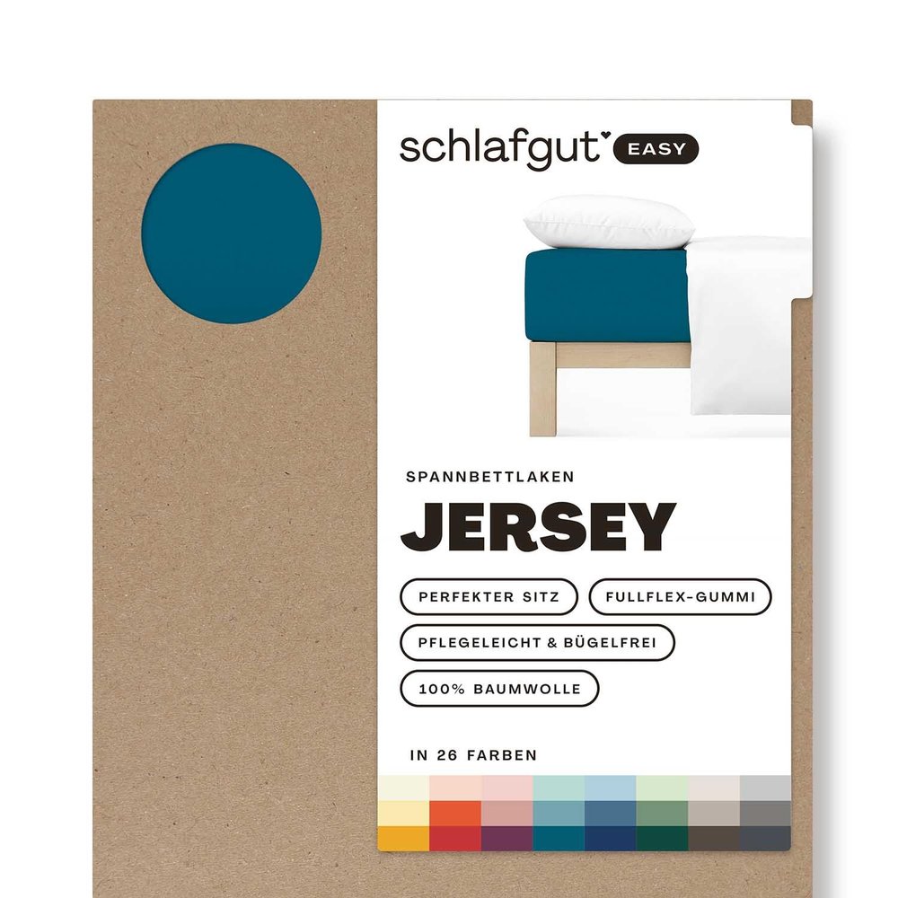 Schlafgut Easy Jersey Fitted Sheet 180x200 to 200x200 cm, Petrol Deep, 100% Cotton