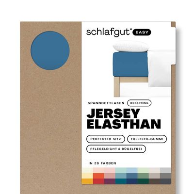 Schlafgut Easy Jersey Elastane Box Spring Fitted Sheet, 180 x 200 to 200 x 220 cm, Blue Mid
