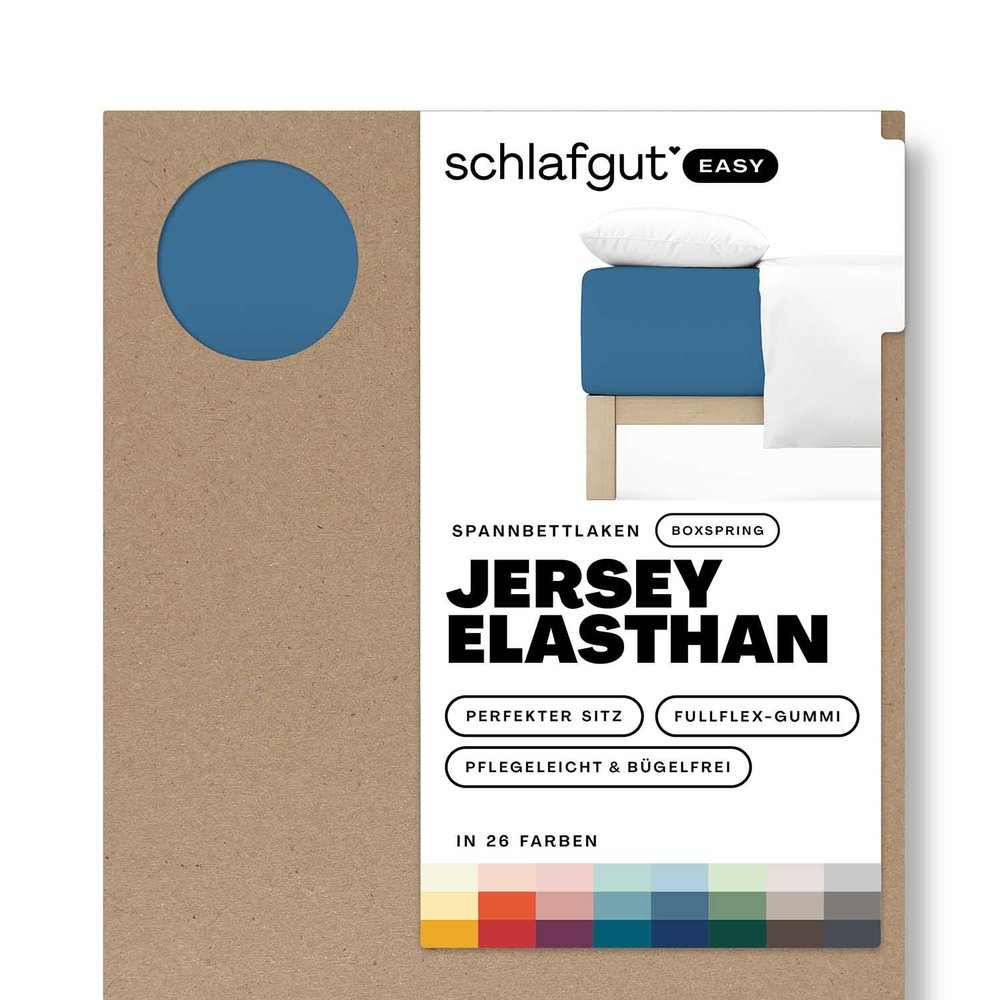 Schlafgut Easy Jersey Elastane Box Spring Fitted Sheet, 180 x 200 to 200 x 220 cm, Blue Mid