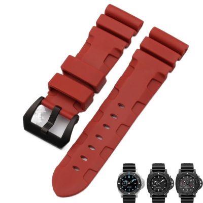 COEPMG 22 mm/24 mm/26 mm Natural Rubber Watch Band for Panerai Luminor PAM441, Black/Blue/Orange, Waterproof, 24 mm, Agate