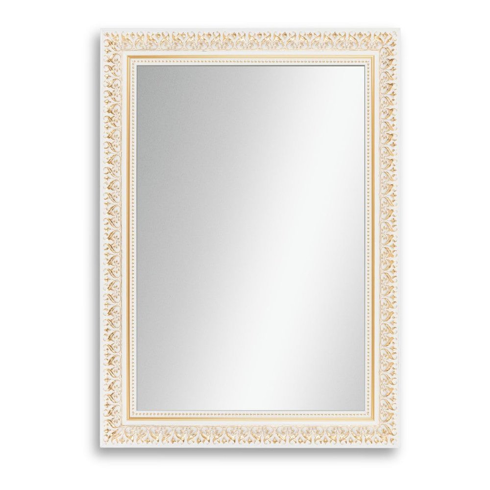 CLAMARO Friedrich Baroque Wall Mirror, White-Gold, 85 x 100 cm, Wooden Frame