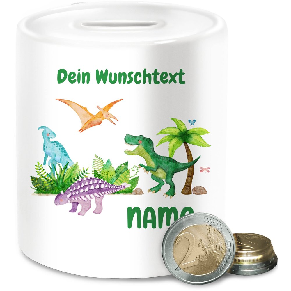 Personalized Dinosaur Piggy Bank for Kids, Ceramic, White