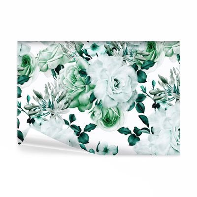 decomonkey Premium Flower Photo Wallpaper, 250 x 175 cm, XL, Rose Green, Nonwoven
