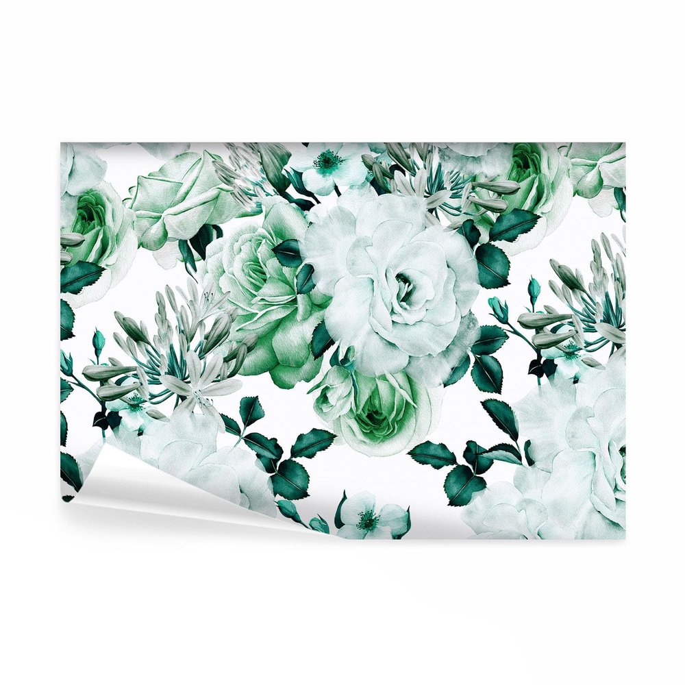 decomonkey Premium Flower Photo Wallpaper, 250 x 175 cm, XL, Rose Green, Nonwoven