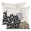 Black-Brown Dahlia Pillow Covers, 45.7 x 45.7 cm, Set of 2, White and Gray Floral view 1