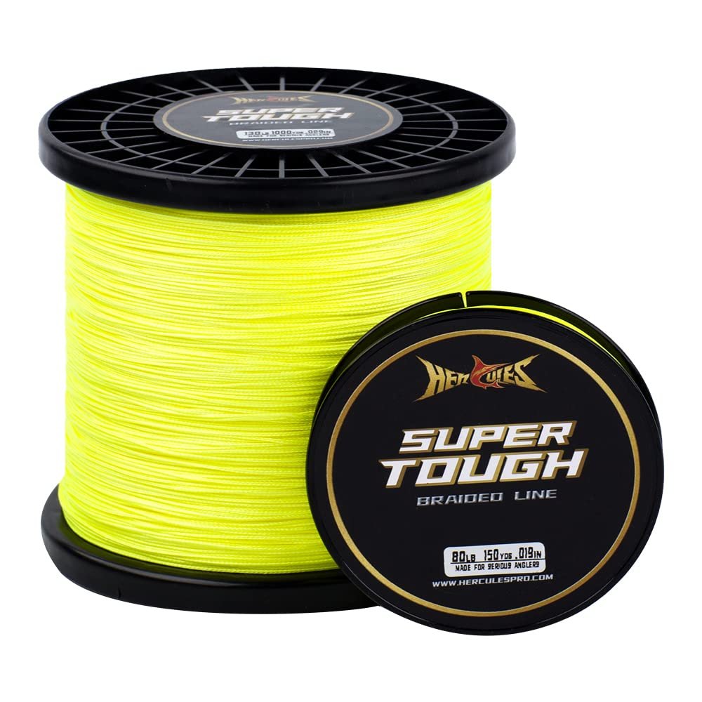 HERCULES Super Tough Braided Fishing Line, 4 lb, 300 Yards, 4-Strand, Fluorescent Yellow