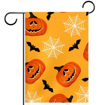 Double-Sided Waterproof Halloween Pumpkin Bat Garden Flag, 12 x 18 in