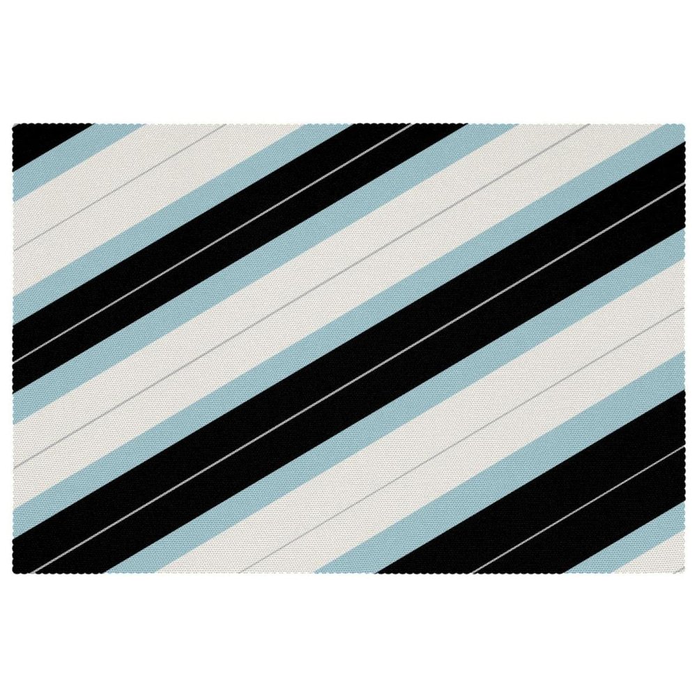 Washable Fabric Placemats, Set of 6, Black and White Stripes