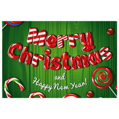 Fabric Placemats, Washable Dining Table Placemats, Set of 6, Merry Christmas Lollipop Candy Green Red