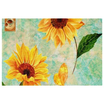 Non-Slip Insulated Washable Placemat, Vintage Retro Sunflower Spring Butterfly Print