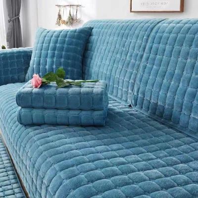 YWQJL Velvet Quilted Sofa Cover for L-Shaped Sofas, Dark Blue, 70 x 90 cm