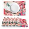 Fabric Placemats, Washable, 6-Piece Set, Pink Floral Design view 2