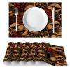 Set of 4 Washable Dining Table Placemats, Vintage Skull Rose Flower Pattern view 2