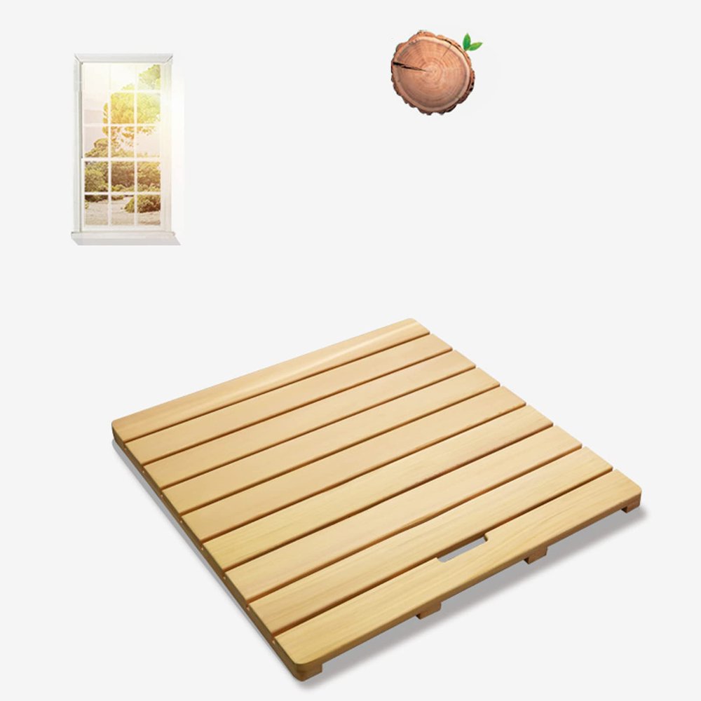 Natural Wooden Shower Mat, Bamboo Bath Mat with Non-Slip Rubber Feet