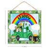 St. Patrick's Day Green Shamrock Gnomes Truck Wood Sign, Rustic Lucky Clover Wreath Decoration, 12 x 12 in view 3