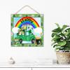 St. Patrick's Day Green Shamrock Gnomes Truck Wood Sign, Rustic Lucky Clover Wreath Decoration, 12 x 12 in view 4