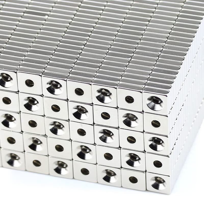 50 Neodymium Block Magnets 10 x 10 x 3 mm, 3.5 mm Hole, Countersunk, N40, 900 g, Nickel-Plated