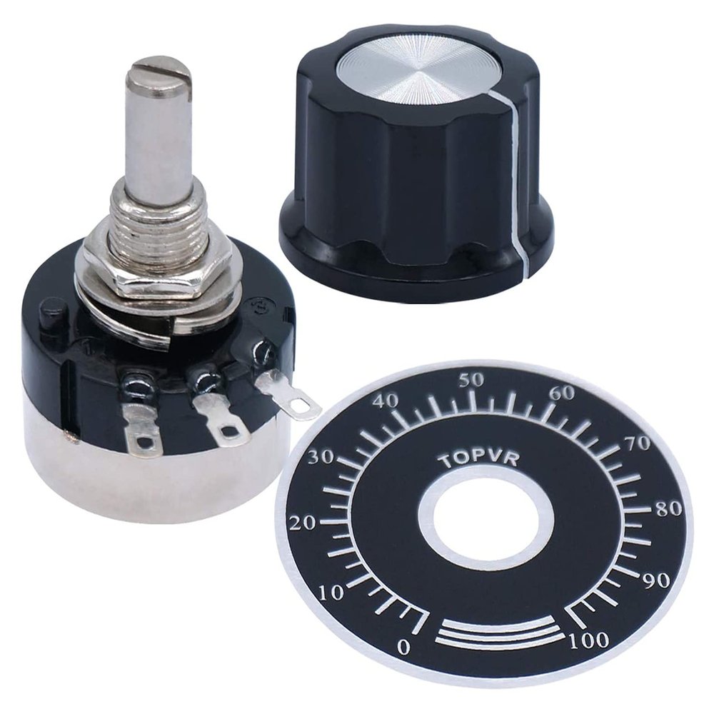 ONECM 2-Pack Single-Turn Carbon Film Rotary Potentiometers for Inverter Motor Speed Control, with 2 A03 Knobs and 2 Dials, B202 2 kΩ