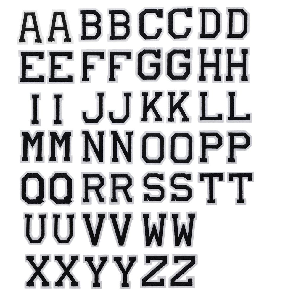 52 Black Alphabet Patches A–Z, Iron-On and Sew-On