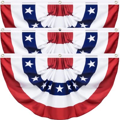 3-Pack USA Flag Banners, Pleated, 90 x 180 cm, Patriotic American Flag Bunting